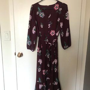 Talbots Floral Flouncy Maroon dress